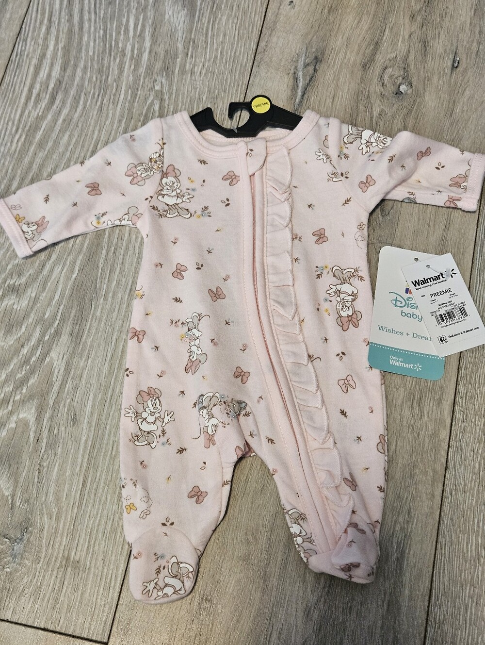 Disney Baby Minnie Mouse Preemie Light Pink Floral Footed Sleeper NWT